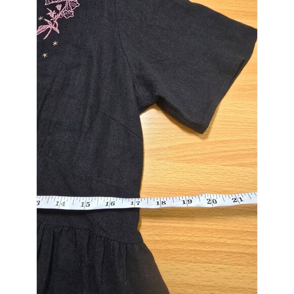 Disturbia Embroidered Foxglove V-neck Mini Dress 8 Whimsigoth Witch Black Gothic - Picture 7 of 16